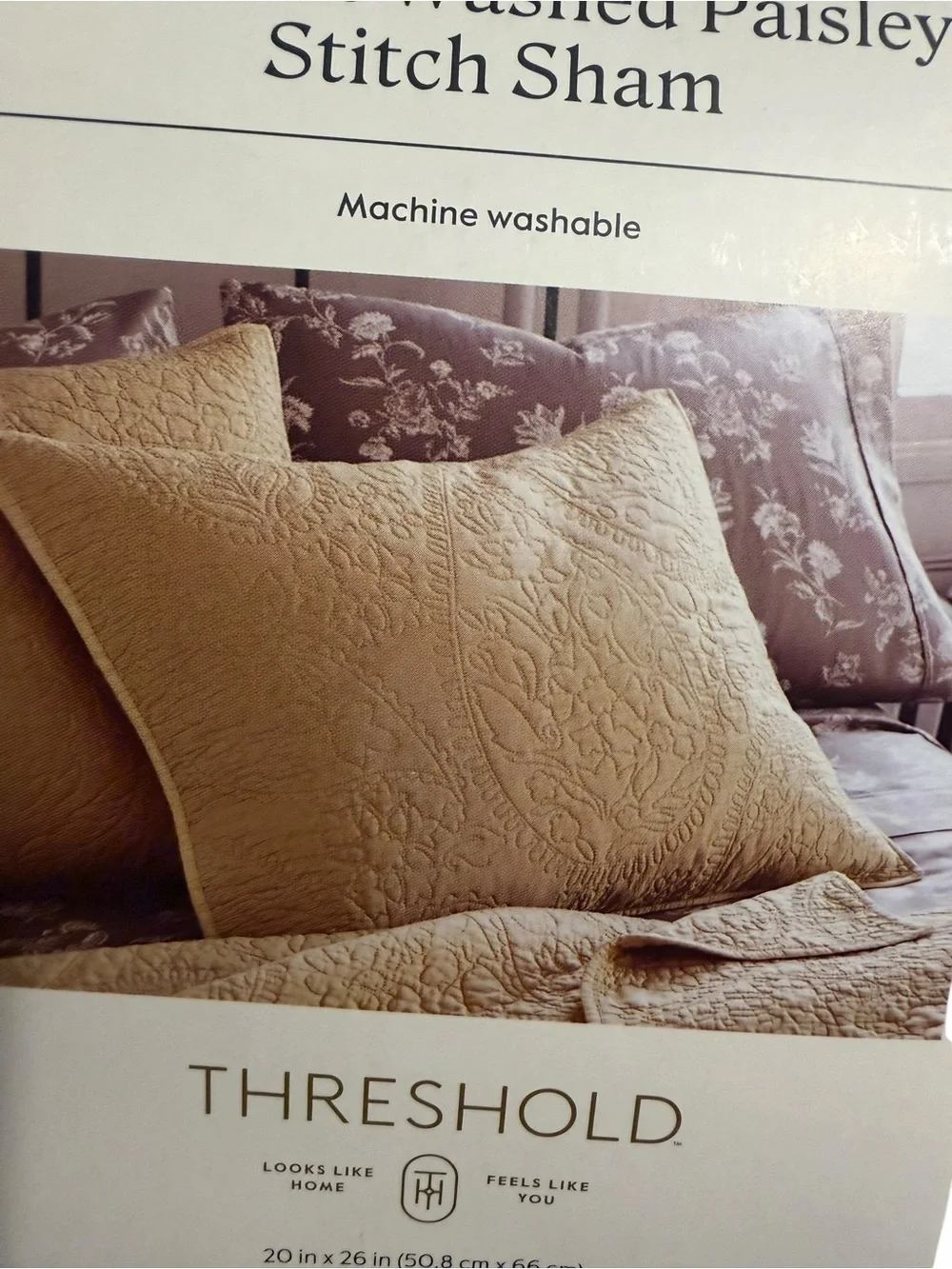 Threshold Garment Washed Paisley Stitch Sham - gold (Set)